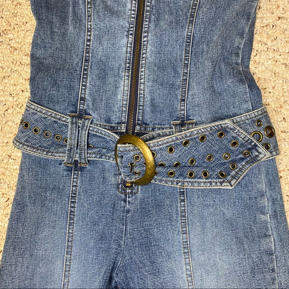 Vintage Y2K Armor Denim 1 piece Jumpsuit Flared Belted Hippiecore Women’s Small - Picture 2 of 14
